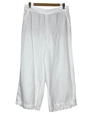 Loft Linen Cotton Coastal Minimalist Pull-On Wide-Lege Ankle Pants Sz M